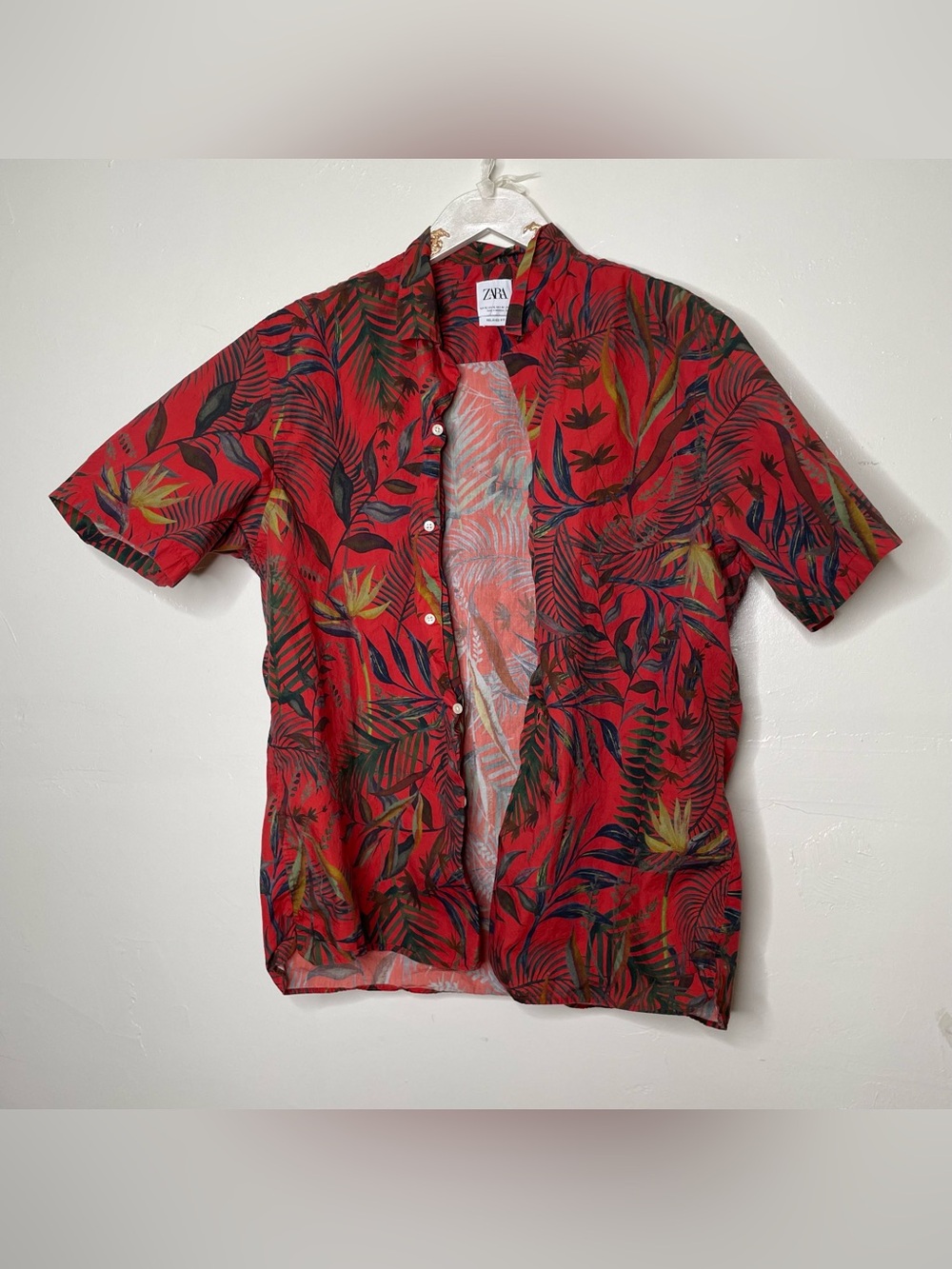 ORANGE TROPICAL LEAF PRINT HAWAIIAN VACATION SHIRT SZ XL